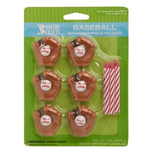 Baseball Candle Holder w/candles 6 CT