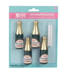Champagne Bottle Candle Holder w/candle 6 CT