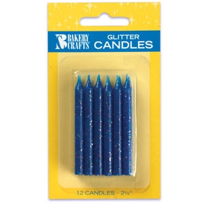 Blue Glitter Candle 2 1/2″ 12 PCS 12 CT