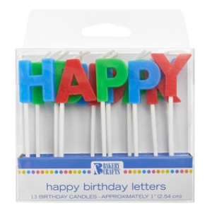 Happy Birthday Letter Candles Bl,Gr,Rd 6 Set