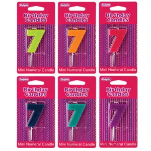 Number 7 Mini Color Block Candle 2 3/4″ 6 CT