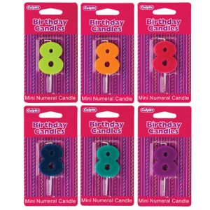 Number 8 Mini Color Block Candle 2 3/4″ 6 CT