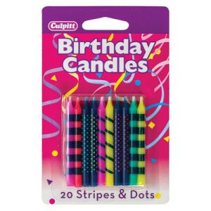Stripes and Dots Candles 2 1/2″ 12 CT