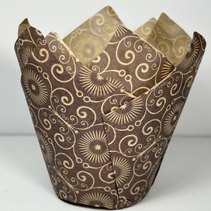 Brown with Natural Print Tulip Cup 2″ B x 6 1/4 x 6 1/4″ 100 CT