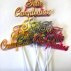 Feliz Cumpleanos Picks 6 colors 6″ x 4″ 24 CT
