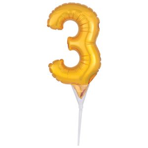 Self Inflatable Gold Numeral 3 DecoPics 5 CT