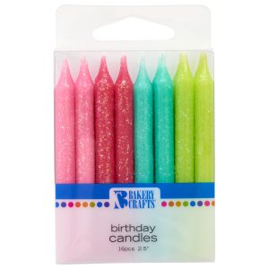 Assorted Glitter Colors Candles 2.5″ 6 CT