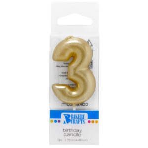 Number 3 Mini Gold Candle 1 3/4″ 6 CT