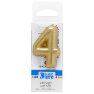 Number 4 Mini Gold Candle 1 3/4″ 6 CT