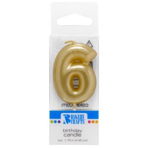 Number 6 Mini Gold Candle 1 3/4″ 6 CT
