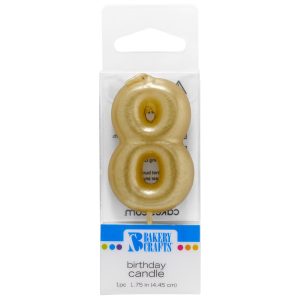 Number 8 Mini Gold Candle 1 3/4″ 6 CT