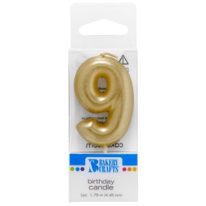 Number 9 Mini Gold Candle 1 3/4″ 6 CT