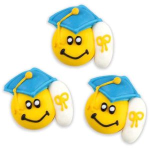 Graduation Cap Blue Smiley Royal Icing 1″ to 1 1/4″ 162 CT