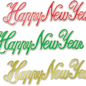 Happy New Year Script Assorted 3 1/2″ 72 CT