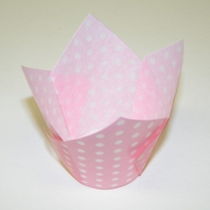 Light Pink Polka Dot Tulip Cups 2″ B x 2″ to 3 1/2″W 250 CT