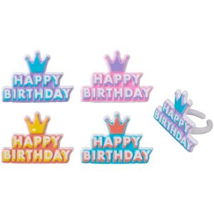 Happy Birthday Crown Cupcake Rings 144 CT