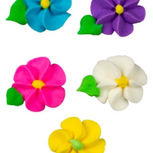 Mini Blossoms w/ Leaf Assorted Colors 3/4″ Royal Icing 240 CT