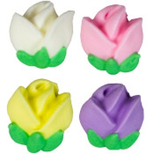 Mini Pastel Flower Buds w/ Green Stems 5/8″ Royal Icing 240 CT