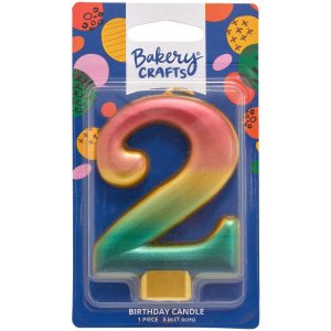 Number 2 Metallic Number Candle 3″ 6 CT