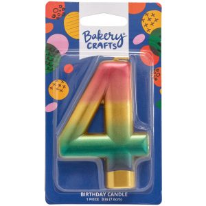 Number 4 Metallic Number Candle 3″ 6 CT