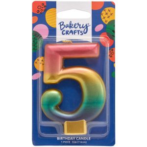 Number 5 Metallic Number Candle 3″ 6 CT