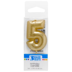 Number 5 Mini Gold Candle 1 3/4″ 6 CT