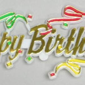 Happy Birthday w/ Streamers Plaque 4 1/2″  Assorted 48 CT