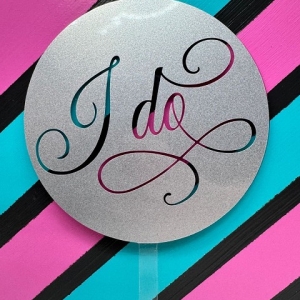 I Do Script Silver Glitter Acrylic Wedding Topper EA
