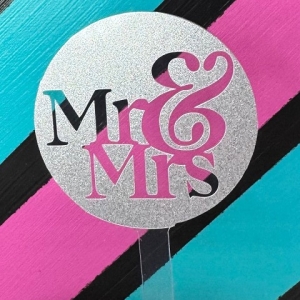 Mr & Mrs Fancy Block Script Silver Glitter Acrylic Cupcake Topper 12 CT