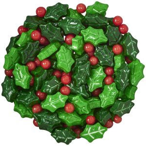 Holly Leaves and Berries Shapes Candy Sprinkles 5 OZ