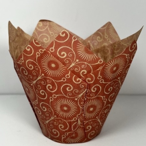 Red with Natural Print Tulip Cup 2″ B x 6 1/4 x 6 1/4″ 100 CT