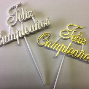 Feliz Cumpleanos Pick Gold & Silver 24 CT