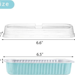 Light Blue Oblong Foil Pan with Lid 6 count