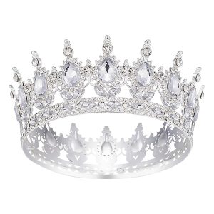 Silver Crown for Women, Crystal Queen Crown for Birthday Costume Party Celebration,