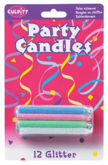 Multi Glitter Candles 2 1/2" 12 PCS 12 CT