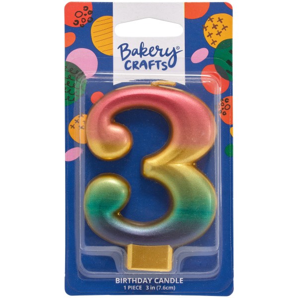Number 3 Metallic Number Candle 3" 6 CT