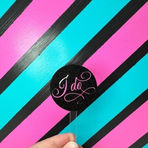 I Do Script Black Glitter Acrylic Cupcake Topper 12 CT