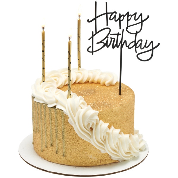 Gold with Black Happy Birthday Print Candle 6 CT - Image 2