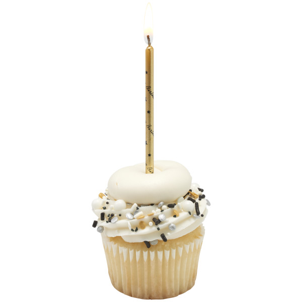 Gold with Black Happy Birthday Print Candle 6 CT - Image 3