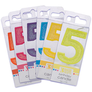 Mini Glitter #5 Candle Assorted Color 12 CT
