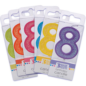 Mini Glitter #8 Candle Assorted Color 12 CT