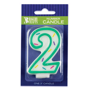 #2 Sprinkle Number Candle 3" 12 CT