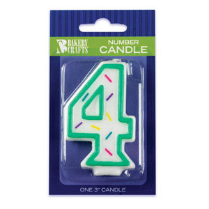 #4 Sprinkle Number Candle 3" 12 CT
