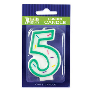 #5 Sprinkle Number Candle 3" 12 CT