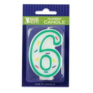 #6 Sprinkle Number Candle 3" 12 CT
