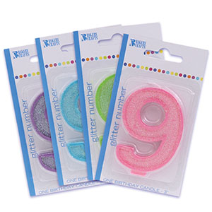 RTL Glitter Number 9 Candles 3" 6 CT