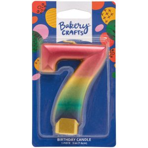 Number 7 Metallic Number Candle 3″ 6 CT
