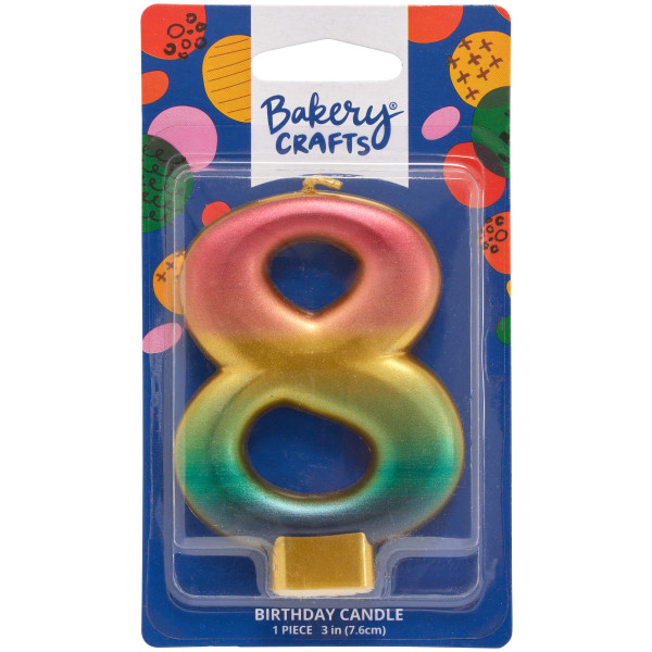 Number 8 Metallic Number Candle 3" 6 CT