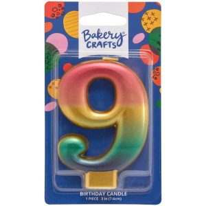 Number 9 Metallic Number Candle 3″ 6 CT