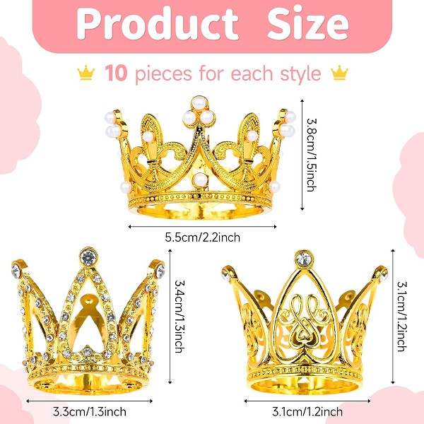 Gold Crown Cake Topper, Crowns for Flower Bouquets Mini Baby Crown Toppers for Flower Arrangements Glittering Cake Decoration for Girl Lady Bridal Wedding Birthday Party, 3 Style 6 Count